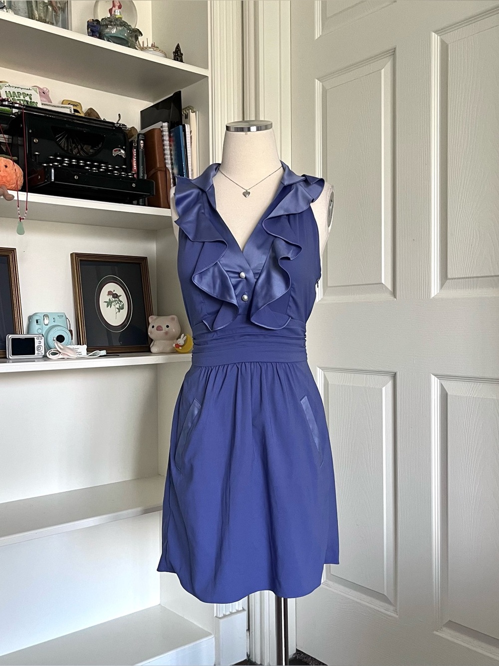 2000s with tag BCBG blue ruffle dress with button up front